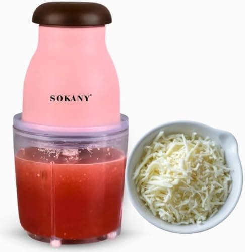Processador elétrico triturador de alimentos rosa SOKANY com recipiente e queijo ralado