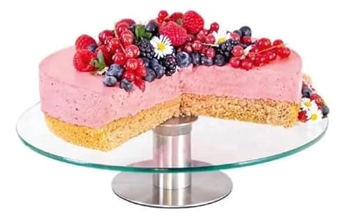 Boleira Bailarina Giratória 30cm – Tampo de Vidro Temperado e Base em Aço Inox para Confeitar