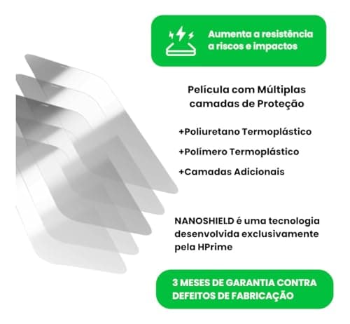 Película Hprime Nanoshield Samsung Galaxy S25 Ultra com múltiplas camadas de proteção.