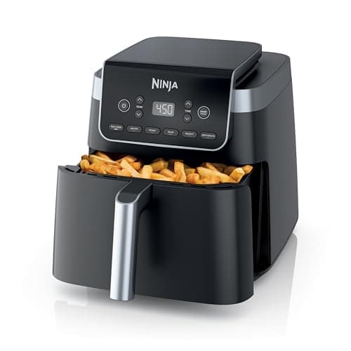 Fritadeira Ninja Air Fryer Pro XL 6 em 1 com capacidade de 6,5 QT, mostrando batatas fritas cozidas