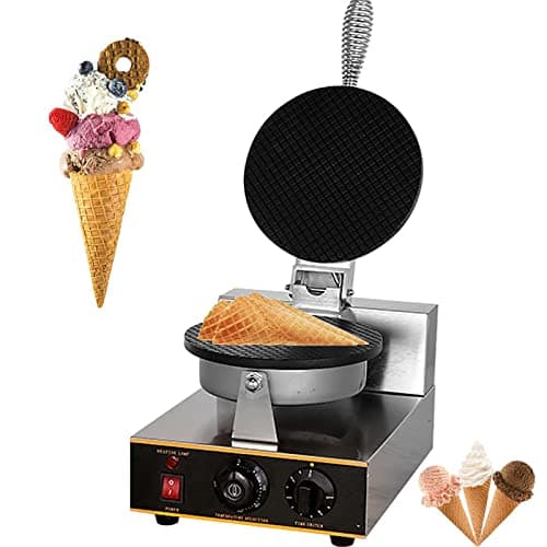 MáQuina EléTrica De Casquinha De Sorvete, MáQuina De Casquinha Crocante Com Aquecimento De Dupla Face, Massa Antiaderente/FáCil De Limpar, (50~250°C / 0-5 Minutos),Singlehead