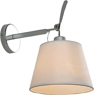Luminária de parede cinza com cúpula bege, design elegante, vista lateral.