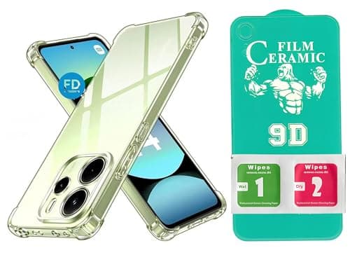 Capa anti-impacto transparente e película de cerâmica 9D para Xiaomi Redmi Note 14 4G ou 5G