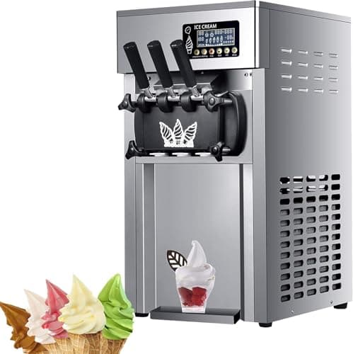 Máquina de sorvete comercial elétrica de 1200W, painel LCD, 3 sabores, aço inoxidável