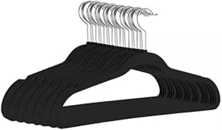 Kit 50 Cabides Reforçados de Veludo Antideslizante Adulto Ultrafino Preto Gancho 360°