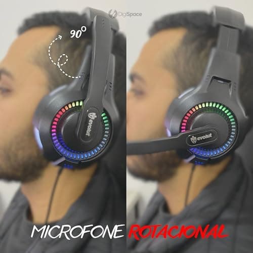 Fone De Ouvido Headset Gamer Luz Led RGB Compatível com Computador, Celular, Video Games