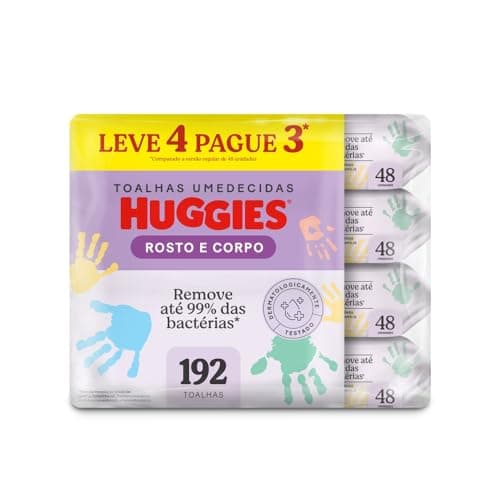 Lenços Umedecidos Huggies One & Done Leve 4 Pague 3 - 192 unidades, Huggies, Verde, pacote de 4