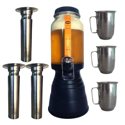 Torre de chopp MDM ARTESANATO em alumínio preto portátil com jarro de vidro e copos de metal
