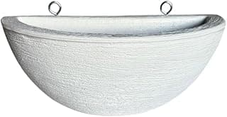 Vaso grande de parede branco para plantas, polietileno, com ganchos de metal