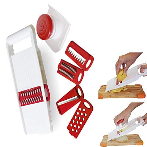 Kit de Fatiador de Frios Legumes Queijo Manual 5 em 1 Picador Vermelho e Branco