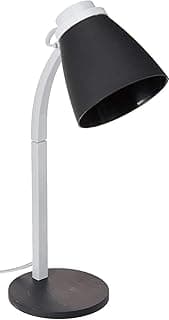 Luminária de mesa LED Kian 4W preta e branca, ângulo frontal, fundo branco