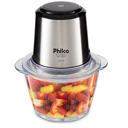 Processador Philco Inox Vidro 1.2L 350W 220V com frutas vermelhas e amarelas