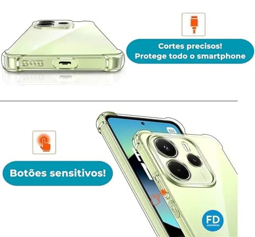 Capa transparente para smartphone Redmi Note 14 com cortes precisos e botões sensíveis.