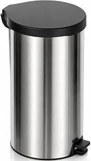 Lixeira de aço inoxidável com pedal antiderrapante, tampa preta, cinza prateado, 20 litros, para cozinha, banheiro, escritório.