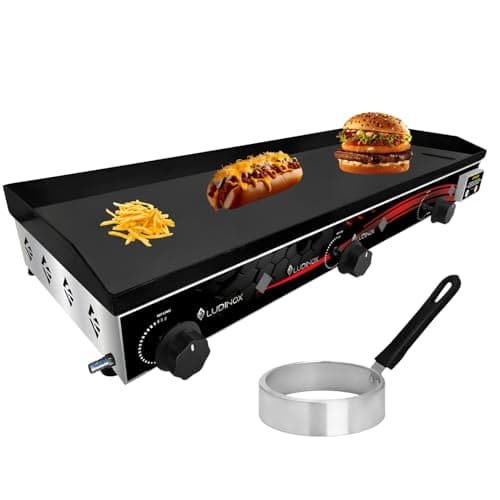 Chapa de Hambúrguer Profissional 5mm 70X30 Inox á Gás 3Q + ANEL DE OVO