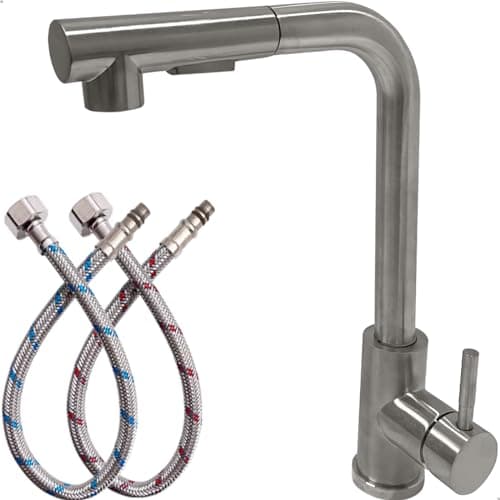 Dona D Cor, Torneira Gourmet De Cozinha Inox Escovado Bica Alta 90 Graus Monocomando Misturador Bico Extensivo Flexível 90° Lavanderia Bancada Ilha Inox 304 Fosco