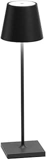 Lampada de mesa LED sem fio preta com base quadrada e haste cilíndrica