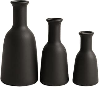 Kit trio de vasos de cerâmica preto fosco para decoração de mesa