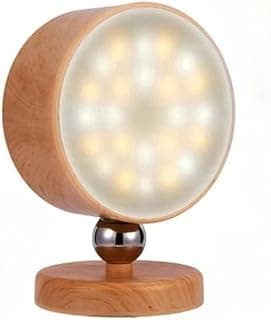 Luminária de parede sem fio de dois lados com ímã, luz LED suave e versátil, base em madeira, ângulo frontal.