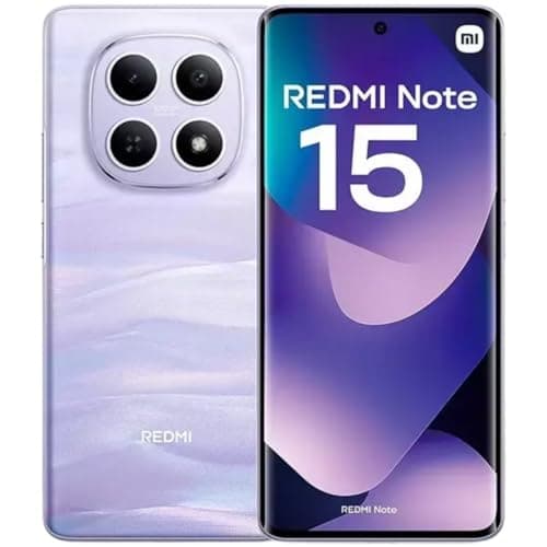 Smartphone Xiaomi Redmi Note 15 5G com câmera quadrupla na parte traseira e tela OLED frontal.
