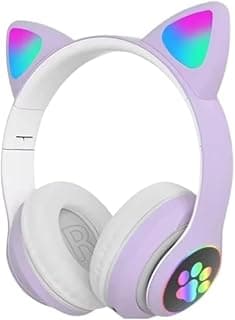 Fone de Ouvido Infantil com Orelha de Gatinho Bluetooth RGB Ajustável Lilas