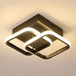 Luminária de teto quadrada LED preta com iluminação quente e fria, três modos de luz, metal preto
