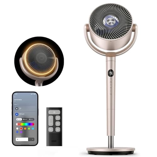 Ventilador de pé dourado com controle remoto e aplicativo móvel