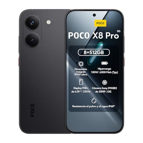 Smartphone Xiaomi Poco X8 Pro 512GB 8GB RAM preto em posição frontal mostrando a tela e câmera traseira