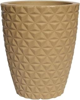 Vaso grande para plantas em politileno com padrão de diamante em forma de coluna, cor palha, para jardins.