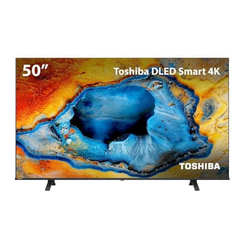 Smart TV DLED 50'' 4K Toshiba com paisagem azul e laranja