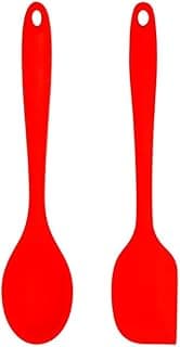 Kit colher e espátula de silicone vermelho, resistentes ao calor, para panelas antiaderentes