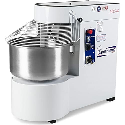 Amassadeira Espiral 40Kg Gastromaq MES 40, máquina de cor branca com aço inoxidável, controles elétricos, fundo branco.