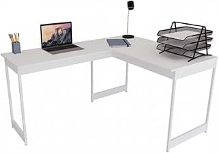 Mesa Em L Estilo Industrial Escrivaninha De Canto Escritório Estudo Beni Camaleão (Branco pés brancos)
