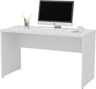 Escrivaninha de Escritório Reta Profissional 120x60cm Pé Painel MDP Tampo em 30mm Mesa Funcional para Home Office, Uso Corporativo e Para Quarto Netmobil (Branco)