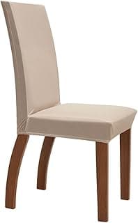 Cadeira com capa de tecido creme e elástico ajustável