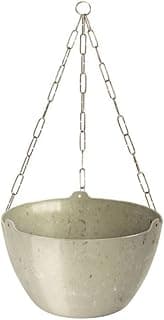Vaso suspenso de travertino cinza claro com corrente de metal de 44cm