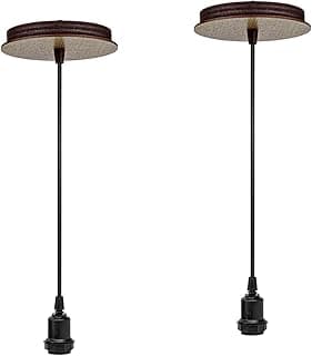 KIt 2 Pendente De Teto Canopla Madeira Mdf Fio 1 Metro | Soquete E-27 Bivolt 110/220V Luster De Teto Decoraçãp De Ambiente