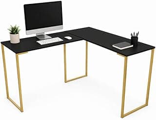 Mesa de Canto Formato L Industrial Escrivaninha Home Office Ambiente Trabalho (PRETO DOURADO)