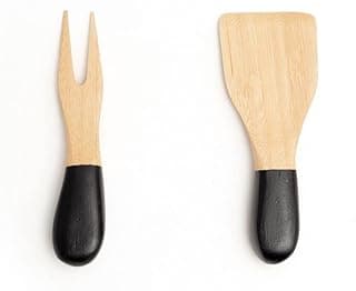 Jogo de utensílios para queijo de bambu com cabo preto