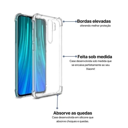 Capa anti-choque transparente para celular Redmi Note 8 Pro.