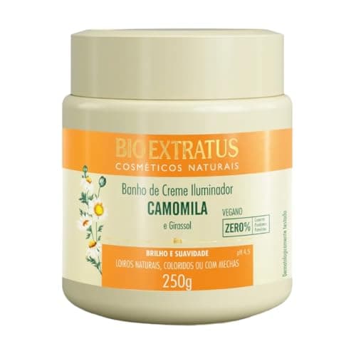 Banho de Creme Camomila Bio Extratus Clareador Iluminador 250g P/ Cabelos Loiros Mechas
