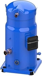 Compressor scroll azul Danfoss 10TR SM120, 220V trifásico, contra fundo branco, com tubo de cobre e botão preto.