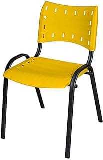 Cadeira fixa empilhável amarela com estrutura preta, ideal para escritórios, escolas e eventos.