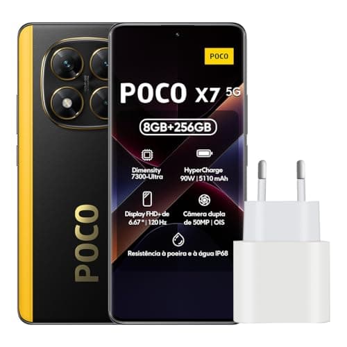 Smartphone Xiaomi Poco X7 5G com 8GB RAM e 256GB ROM, carregador incluso