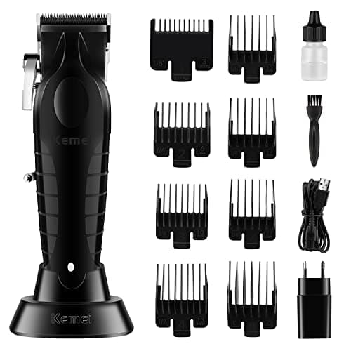KEMEI Aparador de cabelo preto para homens, lâmina ajustável, sem fio, barbeiro profissional, cortador de cabelo sem fio recarregável por USB km-2296