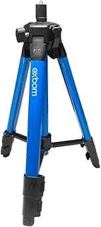 Tripé telescópico azul e preto exbom, para nível a laser premium, contra fundo branco
