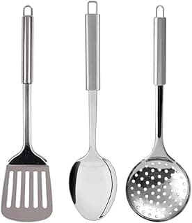 Kit Utensílios de Cozinha Inox Cabos Emborrachados 3 Peças Prata