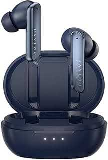 Fone de ouvido sem fio H.aylou W1 T60 em estilo in-ear, preto, com compartimento de carregamento aberto.