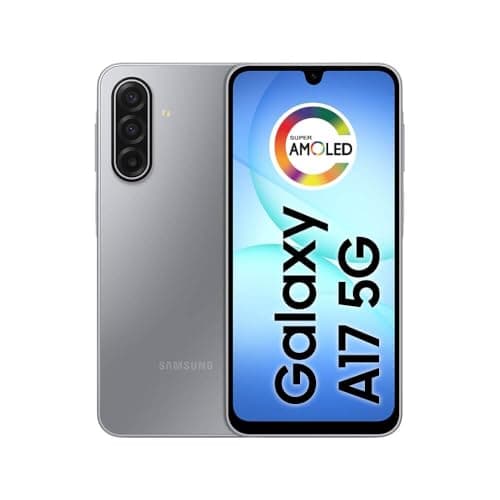 Celular Samsung Galaxy A17 5G cinza com tela 6.7 polegadas Super AMOLED e câmera tripla 50MP