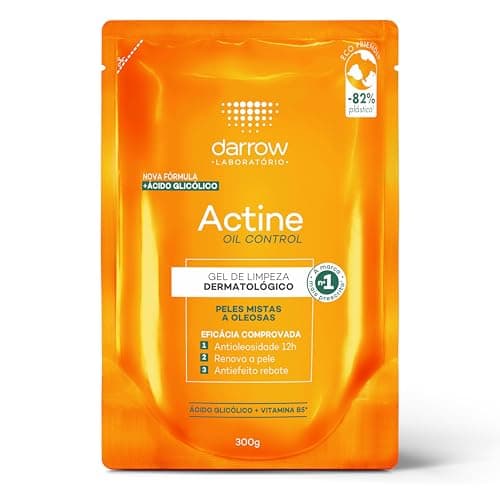 Darrow Actine Oil Control Gel de Limpeza Dermatológico Facial com Ácido Glicólico e Vitamina B5 para Controle da Oleosidade, Pele Matificada Sem Efeito Rebote e Poros Desobstruídos, 300g, Refil